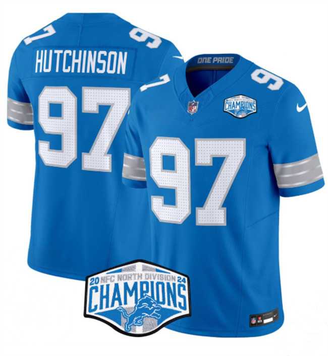 Men%27s Detroit Lions #97 Aidan Hutchinson Blue 2024 NFC North Champions F.U.S.E. Vapor Limited Stitched Jersey